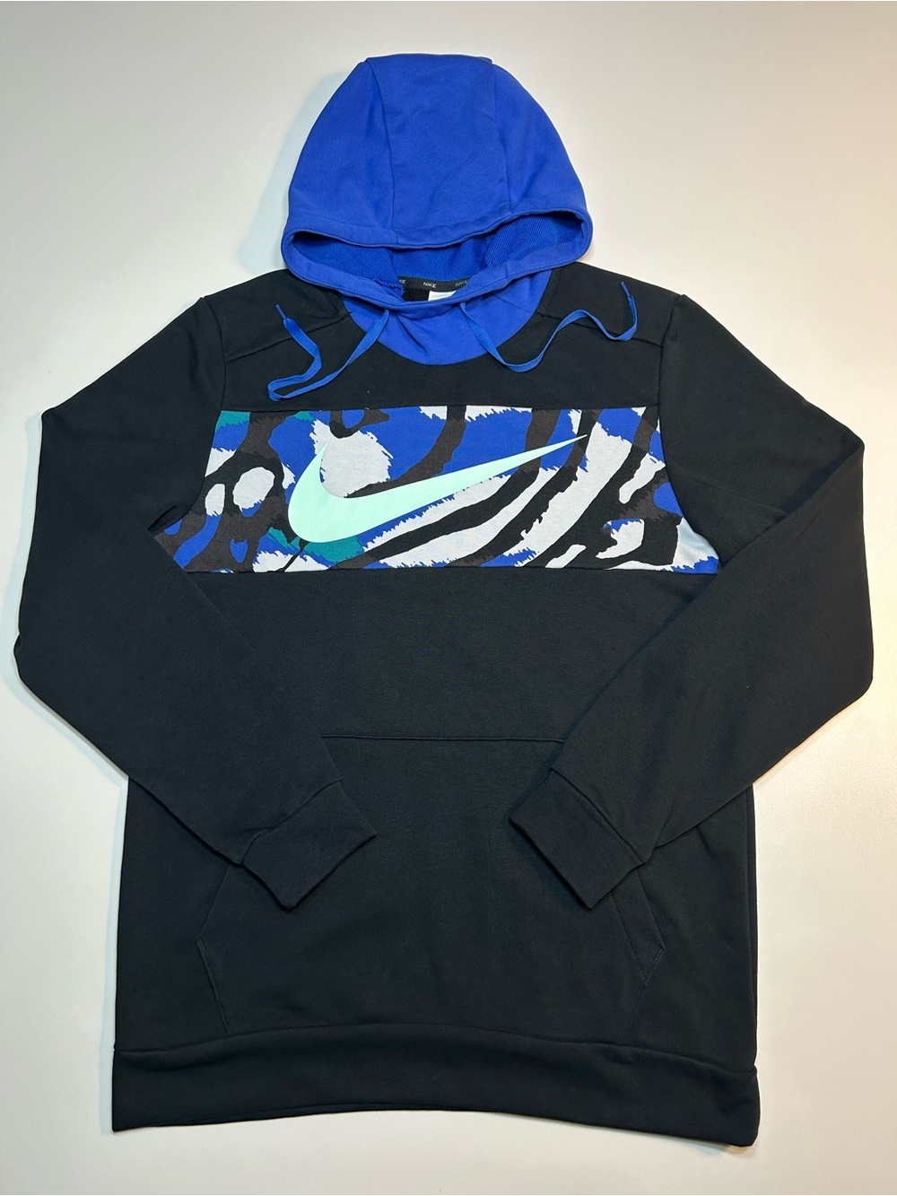 Nike Dri-FIT Sport Clash Training Pullover Hoodie Black Blue Abstract